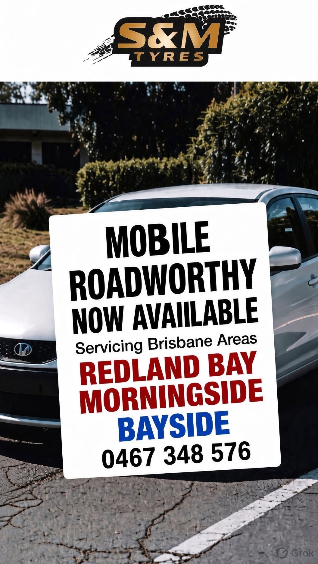 S and M Tyres mobile roadworthy service promotional image